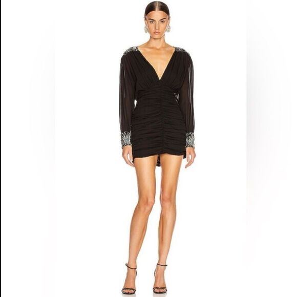 Retrofete Bryanne Ruched Embellished Crepe Mini Dress NWT Size Large - Picture 1 of 8